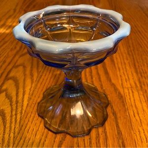 Fenton Blue Opalescent Valencia Candlestick Candle Holder Footed 5” in H